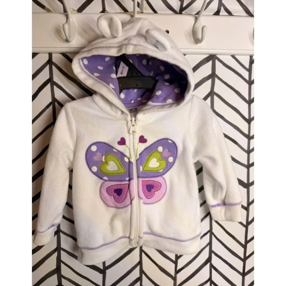 Carter’s White Purple Fleece Butterfly Hoodie Baby Girl’s 6M 5036